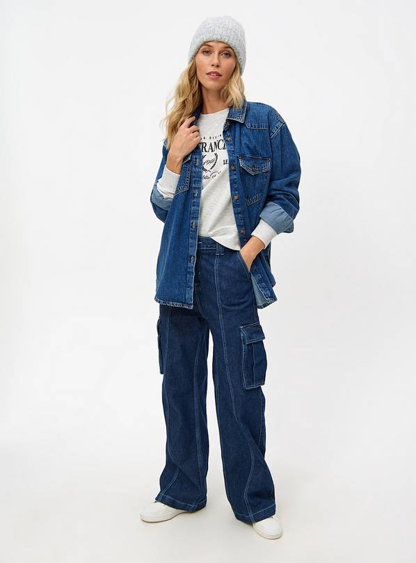 Dark Denim Wide Leg Cargo Jeans 14L